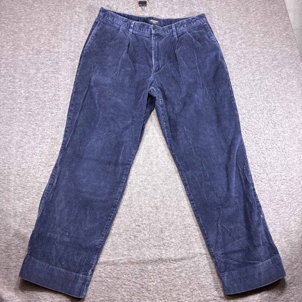 Dockers Corduroy Pants Mens 38x30 Navy Wide Leg Baggy Pleated Relaxed Fit Preppy